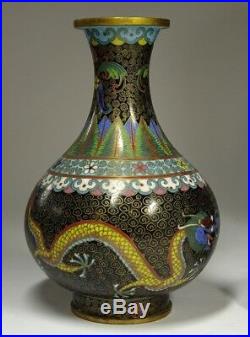 Chinese Old Cloisonne Dragon Flower Vase / W 10.5 × H 15.2 cm