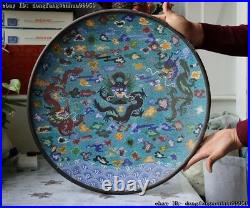Chinese Old Copper Cloisonne Enamel Feng Shui Lucky Three Dragons Dragon Plate