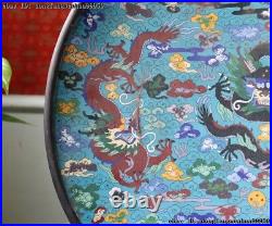 Chinese Old Copper Cloisonne Enamel Feng Shui Lucky Three Dragons Dragon Plate
