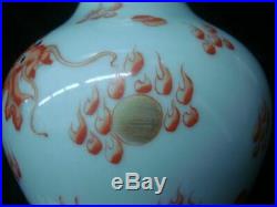 Chinese Old Dragon Red Painting Glaze Porcelain Vase Marked YongZheng