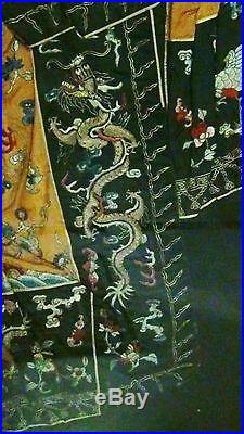 Chinese Old Dynasty Palace Embroidered 11 Dragonssilk Emperor, Robe Framed