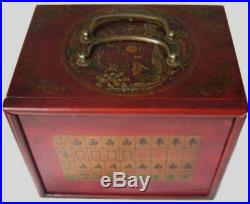 Chinese Old Mah-Jong 144 Game Set With wooden Dragon Phoenix draw Box