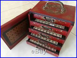 Chinese Old Mah-Jong 144 Game Set With wooden Dragon Phoenix draw Box