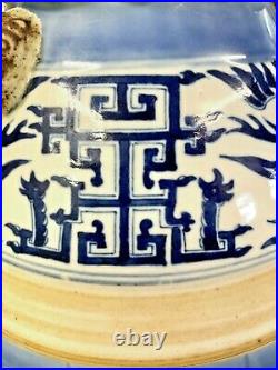 Chinese Periwinkle Blue Porcelain Vase Dragon Handles