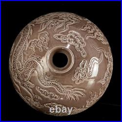 Chinese Purple glaze Porcelain carved Exquisite Dragon Pattern Vase 21524