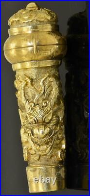 Chinese Qing Dynasty Dragon Gilt Silver Lepine Verge Fusee Cane Handle Watch