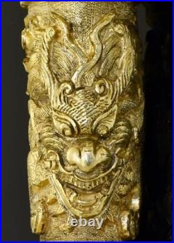 Chinese Qing Dynasty Dragon Gilt Silver Lepine Verge Fusee Cane Handle Watch