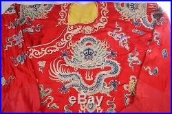 Chinese Qing Dynasty Embroidered Red Silk Dragon Imperial Court Robe Rare 19th C