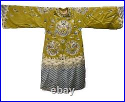 Chinese Qing Dynasty Embroidered Silk Dragon Robe / L 144cm