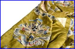 Chinese Qing Dynasty Embroidered Silk Dragon Robe / L 144cm