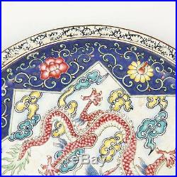 Chinese Qing Dynasty Enameled Copper Plate With Five Claw Dragon China 19th C