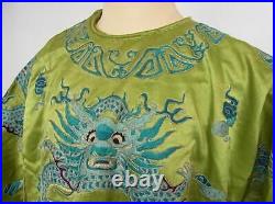 Chinese Qing Dynasty Silk Embroidered Dragon Robe / H 102cm / Plate Qing
