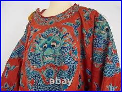 Chinese Qing Dynasty Silk Embroidered Dragon Robe / H 142cm / Plate Qing