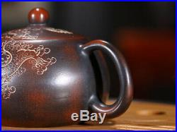 Chinese Qinzhou nixing pottery purple clay hand carving Dragon Teapot 200cc