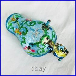 Chinese Quing Empire Cloisonne Scoop Spoon Cup Dragon Handle Turquoise Flawed
