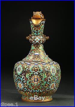 Chinese Rare Antique Bronze Copper Cloisonne Ewer Vase with Dragon Handle