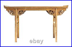 Chinese Raw Wood Altar Dragon Carving Apron Console Side Table cs2735