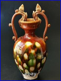 Chinese Sancai pot Double Dragon Ear Tang Tri-color glazed Pottery vessel