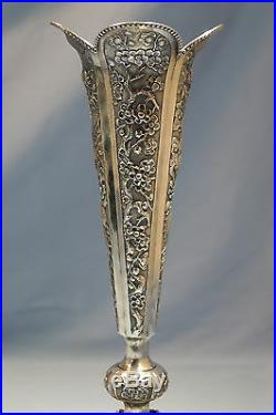 Chinese Shanghai Sterling Silver Vase Dragon Motif Circa 1900