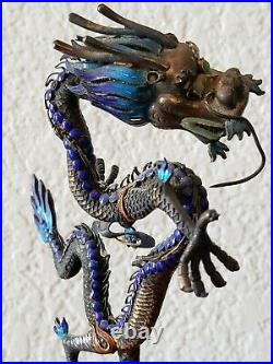 Chinese Sterling 925 Silver & Enamel Dragon Figure Statue