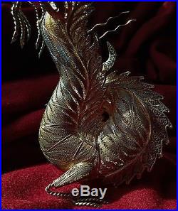 Chinese Sterling Silver Ruby Dragon Statue Figure Filigree Stamped 925 Jewelry