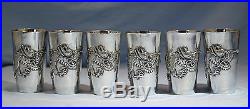 Chinese Sterling Silver Six Beakers/Cups Dragon Motif Circa 1900