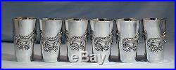Chinese Sterling Silver Six Beakers/Cups Dragon Motif Circa 1900