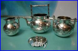 Chinese Sterling silver oriental dragon tea set hallmarked pot sugar bowl jug