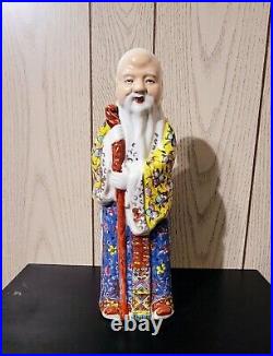 Chinese Taoist Han Elder Man Longevity God Vtg Porcelain Figurine Shou Feng Shui