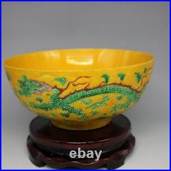 Chinese Three-colour Glazed Pottery Porcelain Yellow Glaze Dragon Phoenix Bowl