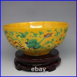 Chinese Three-colour Glazed Pottery Porcelain Yellow Glaze Dragon Phoenix Bowl