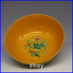 Chinese Three-colour Glazed Pottery Porcelain Yellow Glaze Dragon Phoenix Bowl