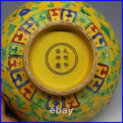 Chinese Three-colour Glazed Pottery Porcelain Yellow Glaze Dragon Phoenix Bowl