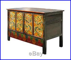 Chinese Tibetan Graphic Dragon Multi-color Side Cabinet Table Storage mh308