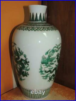 Chinese Vase 10.5 White w Green phoenix & 5-toed dragon mark poss Qianlong