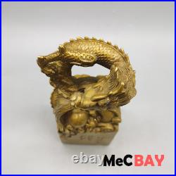 Chinese Vintage Handicraft Antique Bronze Collection Dragon Line World Seal Arts