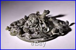 Chinese WARRING STATES Style Calcified JADE BI Pi DISC Superb Carving 5 DRAGONS