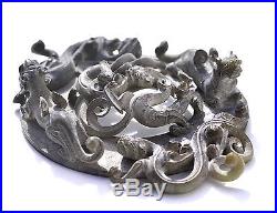 Chinese WARRING STATES Style Calcified JADE BI Pi DISC Superb Carving 5 DRAGONS