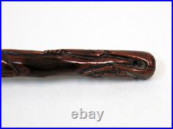 Chinese Well-Carved Double Dragon Wood Fly-whisk Handle, Qing dynasty