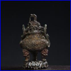 Chinese antique Copper Tuojin Double Ear Dragon Incense Burner
