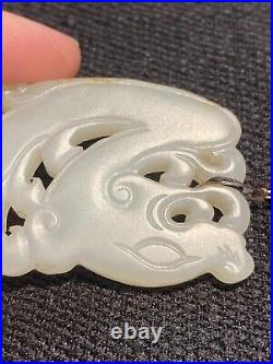 Chinese antique Ming white jade dragon pendant
