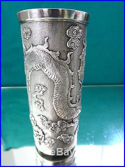 Chinese antique cup Export solid silver, floral relief, Dragon 106 gr