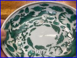 Chinese antique green dragon porcelain plates Qing dynasty three finger dragon