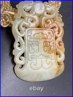 Chinese antique jade plaque dragon ornament g2