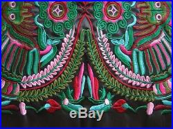 Chinese antique miao hmong machinemade colorful embroidery GREEN DRAGONS 23048