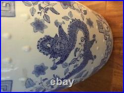Chinese blue and white barrel drum garden seat large dragon stool 18 Phoenix
