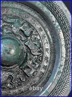 Chinese bronze mirror Dragon&Tiger pattern ornament round mirror with words