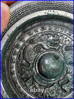 Chinese bronze mirror Dragon&Tiger pattern ornament round mirror with words