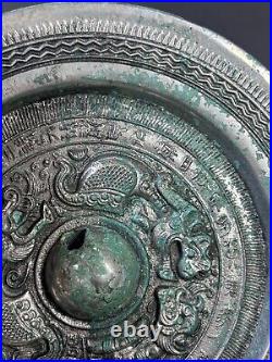 Chinese bronze mirror Dragon&Tiger pattern ornament round mirror with words