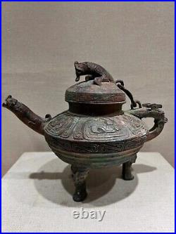 Chinese bronze vessel Pots covered Dragon lid wine container bronze ware Ying